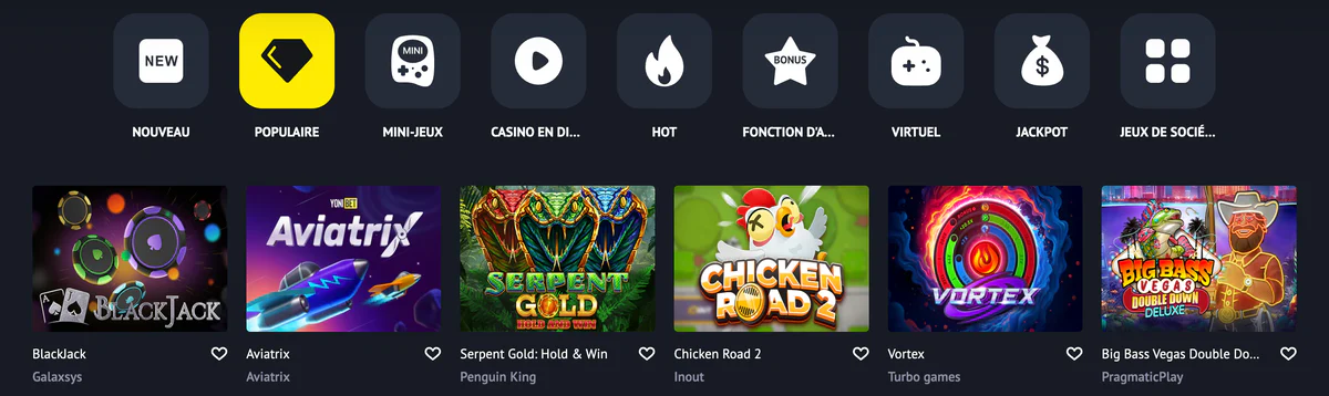 Sélection complète de jeux de casino disponibles sur Yonibet